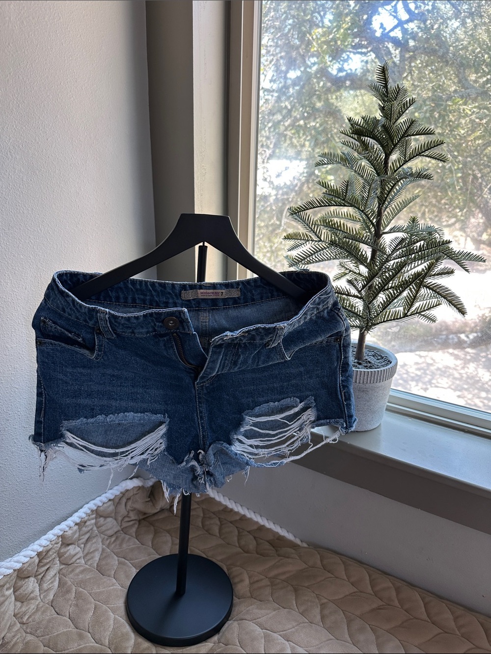 Highway Jeans Distressed Blue Denim Cutoff Shorts